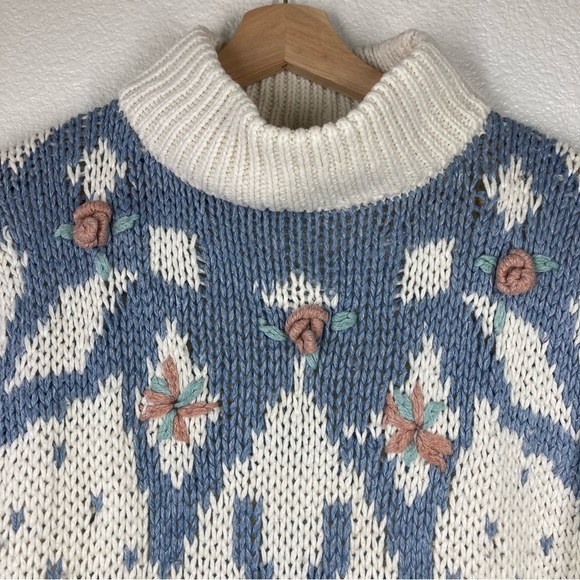 Vintage 80s Knit Sweater Grandma Cottagecore Medium hand knit Floral colterbay - Picture 5 of 12
